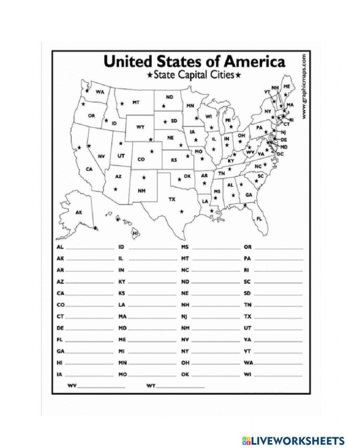 Educational worksheet image for States and Capitals Flash Cards in Spanish, Grade 5 Mini flash cards featuring U.S. states and capitals for Spanish learners in fifth grade