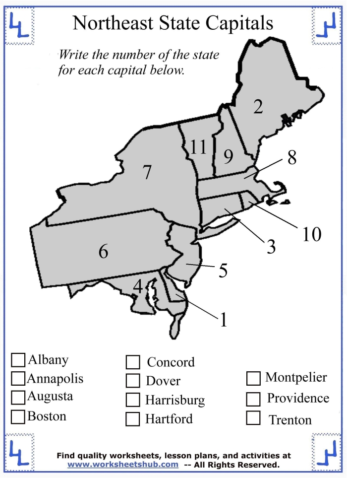 States and Capitals Flash Cards worksheet for fifth grade students Flash cards displaying the 50 U.S. states and their capitals for Spanish learners