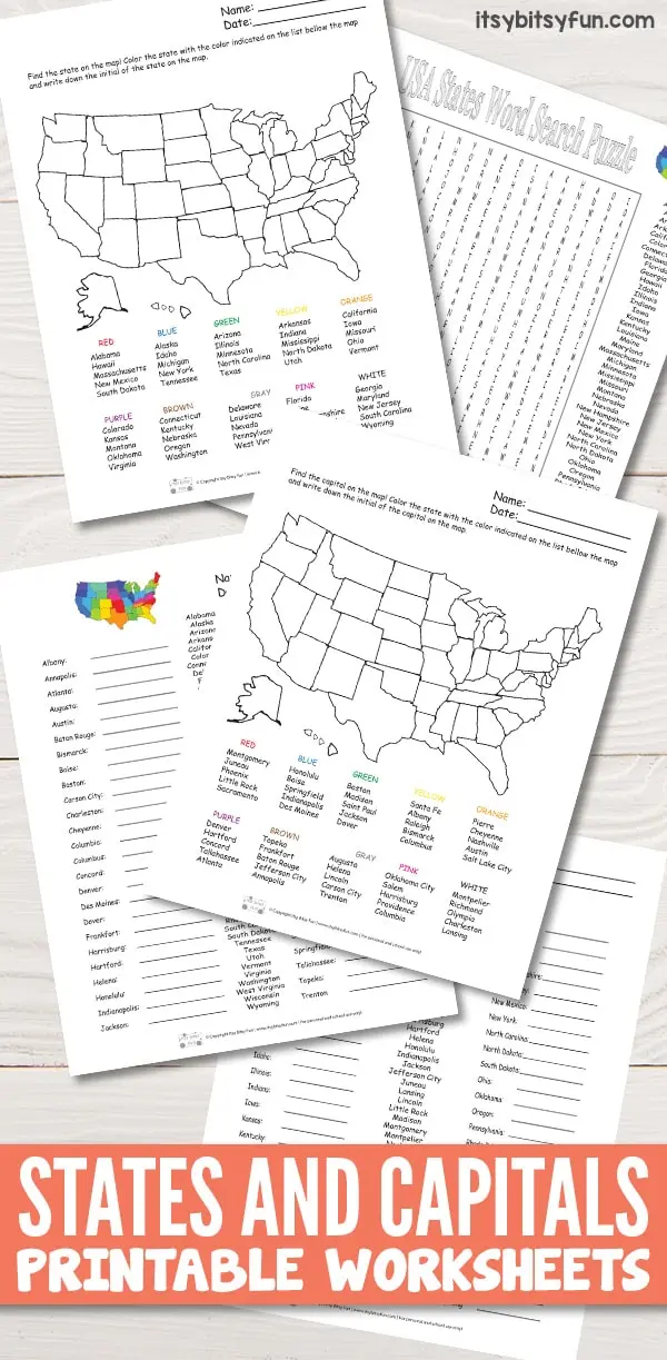 Interactive states and capitals exercise for 5th grade students Fill-in-the-blank worksheet for fifth graders to practice U.S. states and capitals