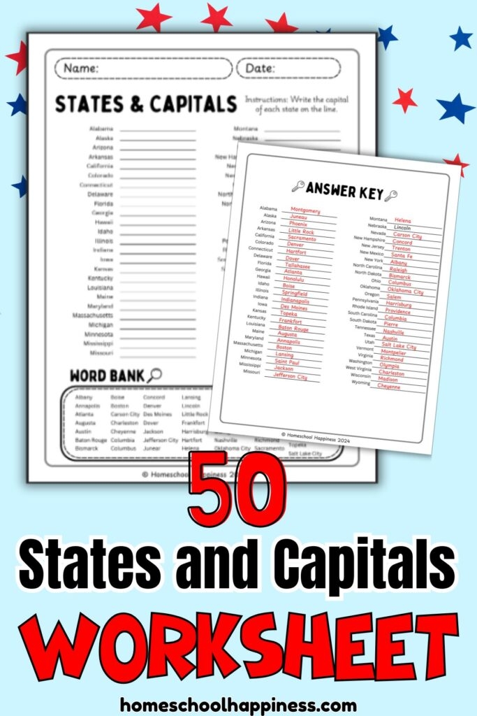 Engaging states and capitals worksheet for 5th grade students to enhance their learning Fill-in-the-blank worksheet for fifth graders to practice U.S. states and capitals