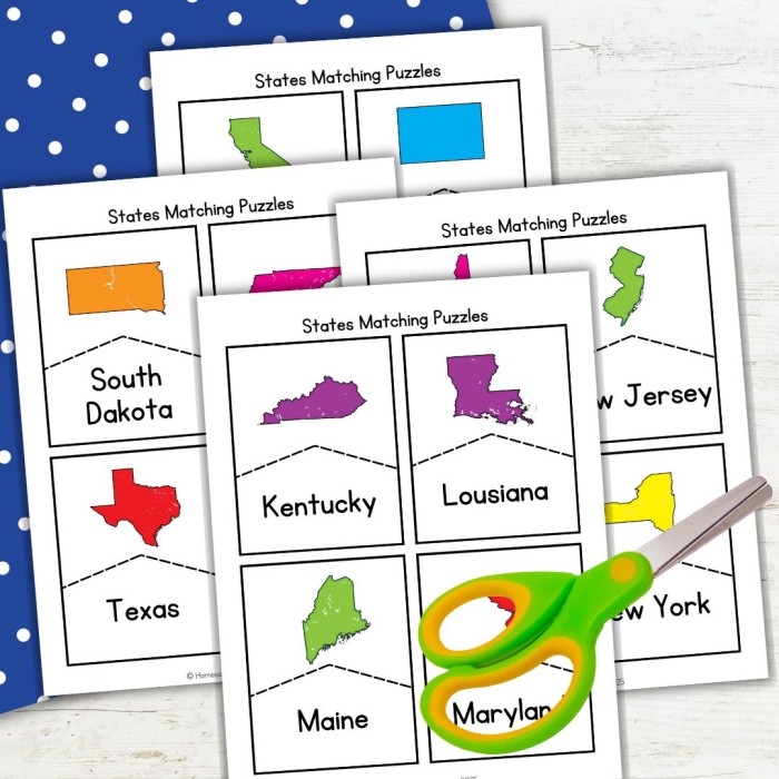 Printable 50 States Game worksheet for fifth grade history lessons Fifth grade student completing a 50 States Game worksheet to identify US geography
