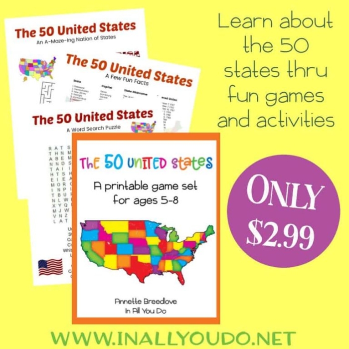 Interactive state names puzzle game designed for elementary history lessons on United States geography Fifth grade students completing a 50 states geography puzzle worksheet activity for learning state names
