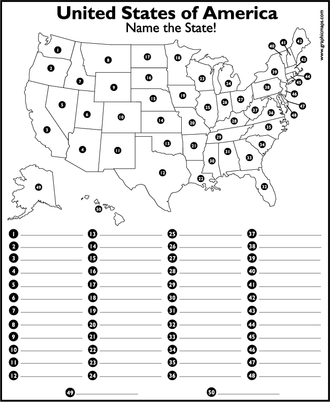 Worksheet featuring a fun activity for fifth graders to identify and sort all 50 states