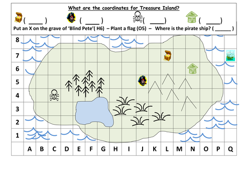 Treasure Math Map worksheet featuring subtraction challenges for fifth graders