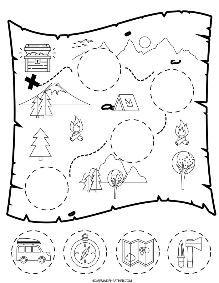 Treasure Math Map worksheet featuring subtraction practice for fifth graders