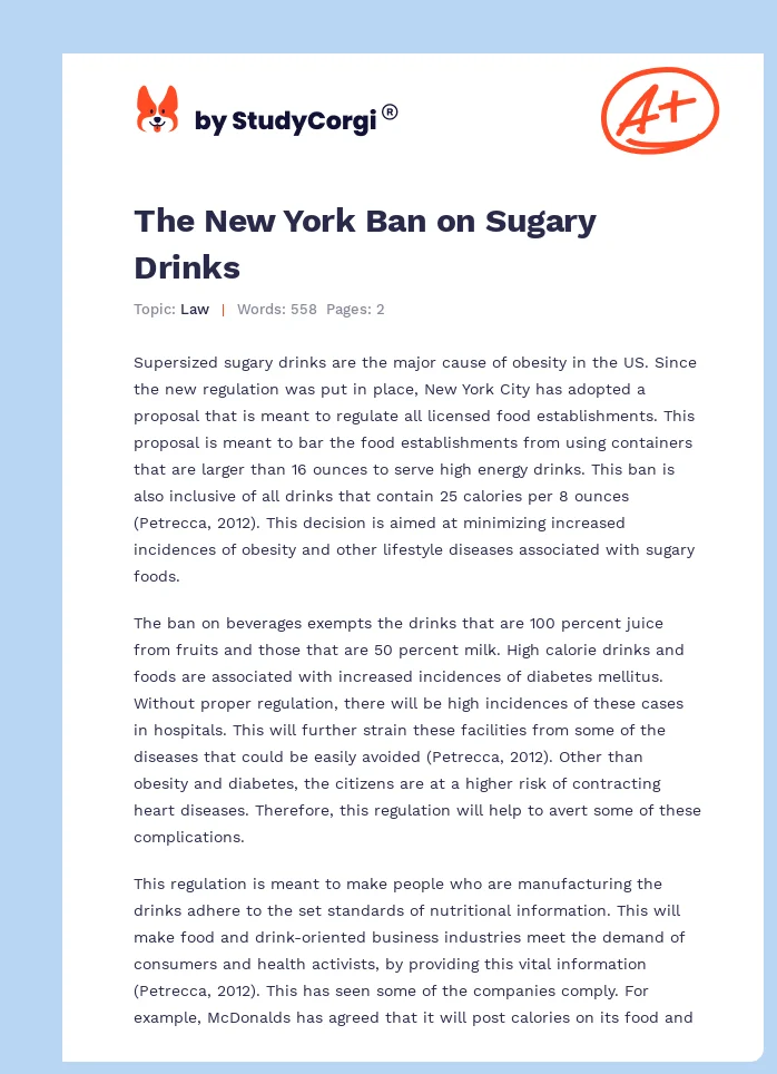 Mentor text worksheet on argumentative writing about sugary beverages for grade 5 Worksheet featuring a sugary drinks argument essay mentor text for fifth graders