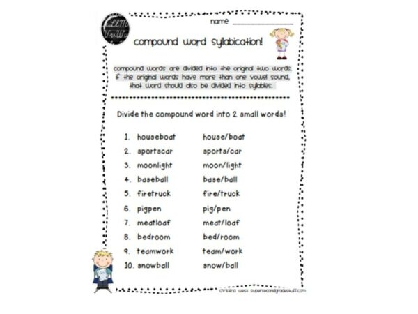 Syllabication Evaluation Worksheet 22 for Fifth Grade Science Students Fifth grade earth and space science student worksheet featuring exercises to evaluate syllable division in multisyllabic words