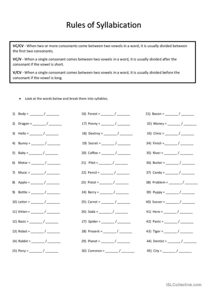 Earth and Space Science Syllabication Evaluation Worksheet Number 5 Fifth grade student completing a Syllabication Evaluation worksheet about earth and space science terms