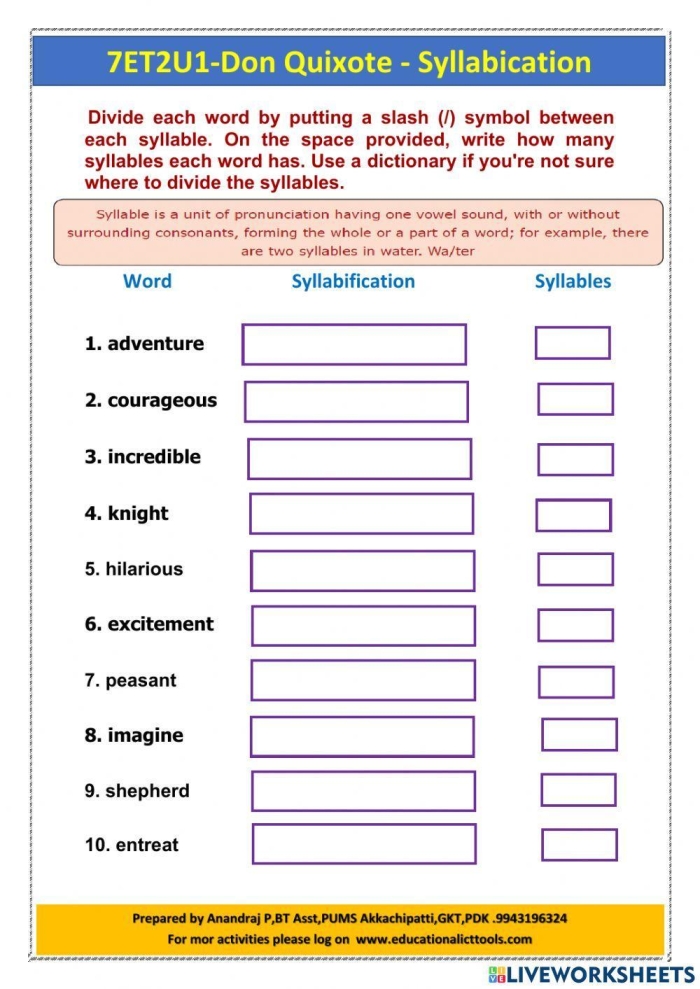 Image 14: Syllable Division Assessment Activity for Elementary Learners Fifth grade syllabication evaluation worksheet with multisyllabic words for students to assess correct syllable division