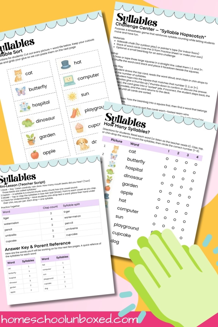 Educational resource image for practicing syllable separation in words Syllable Break-up worksheet for fifth graders focusing on complex word division