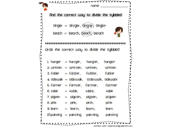 Syllabication Evaluation Worksheet 8 Science Vocabulary Practice Fifth grade Earth and Space Science worksheet for practicing multisyllabic word division