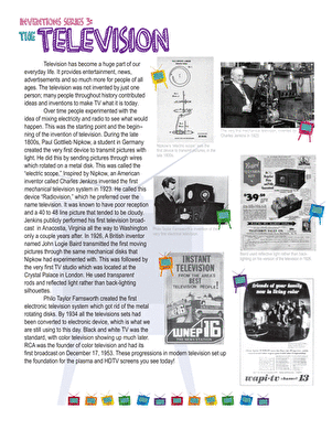 How Plasma TVs and Modern Television Technology Developed Over Time Fifth grade students learning about television invention history through a grammar worksheet exercise