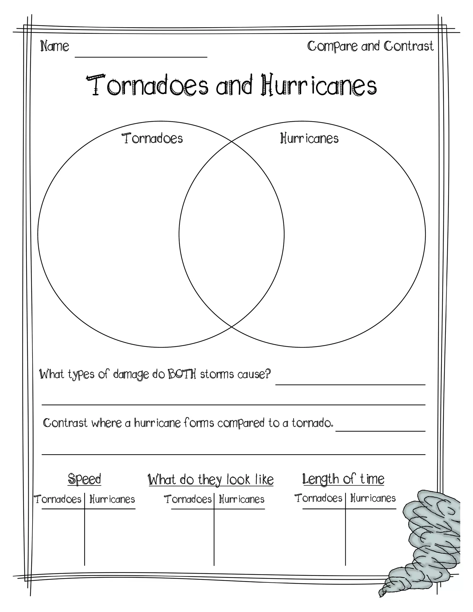 Educational resource on how tornadoes develop and their causes Diagram illustrating the formation of tornadoes for a fifth-grade science worksheet