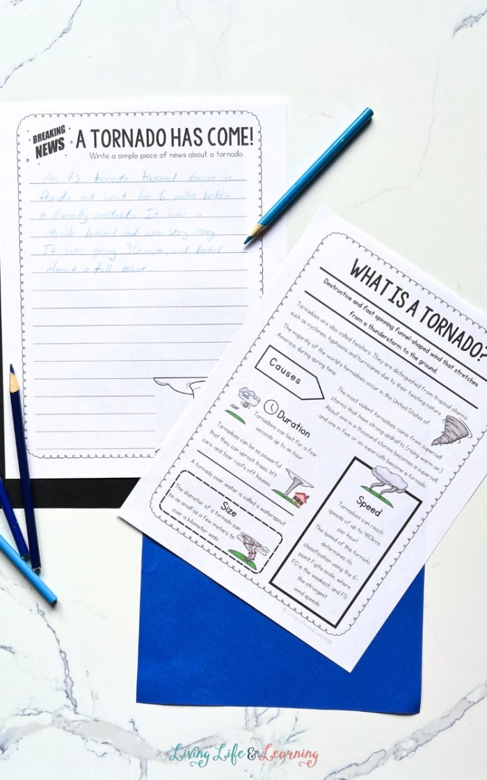 Worksheet on how tornadoes form for algebra understanding Diagram illustrating the process of tornado formation for fifth-grade students