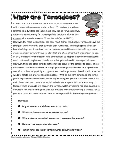 Visual guide on how tornadoes develop and the science behind it Diagram illustrating the process of tornado formation for a fifth-grade science worksheet