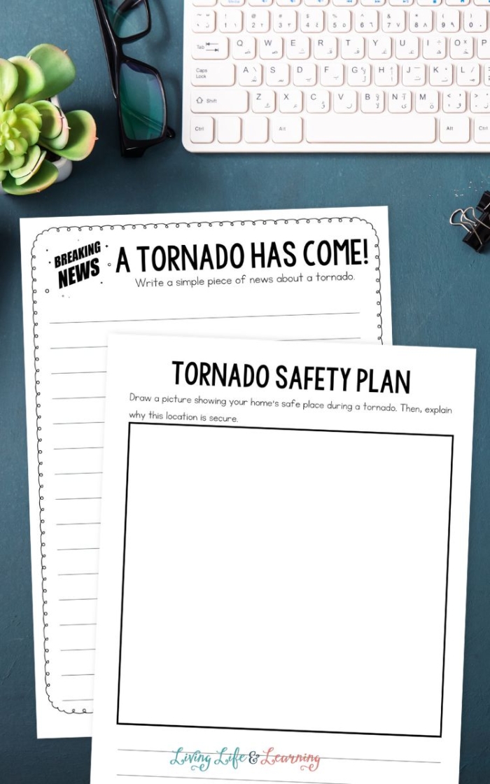 Fifth-grade students engaging with a Tornado Science worksheet to explore tornado dynamics
