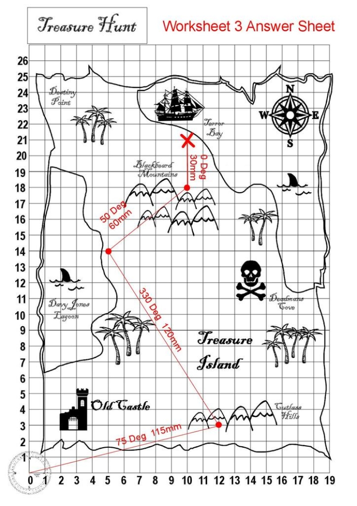 Treasure Math Map worksheet for fifth graders featuring subtraction practice in a fun treasure hunt theme