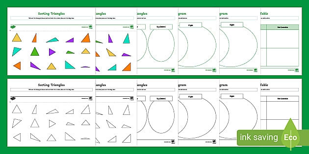 Fifth grade math worksheet focused on categorizing triangles by their internal angles as acute right or obtuse
