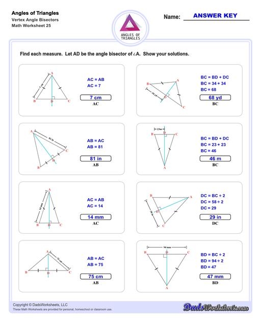 Geometry worksheet image showcasing triangle types: right, acute, and obtuse Students solving for unknown angles in a Triangle Angles worksheet for fifth graders