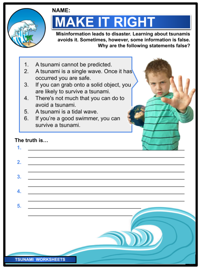 Tsunami Science worksheet designed for fifth graders to explore tsunami phenomena