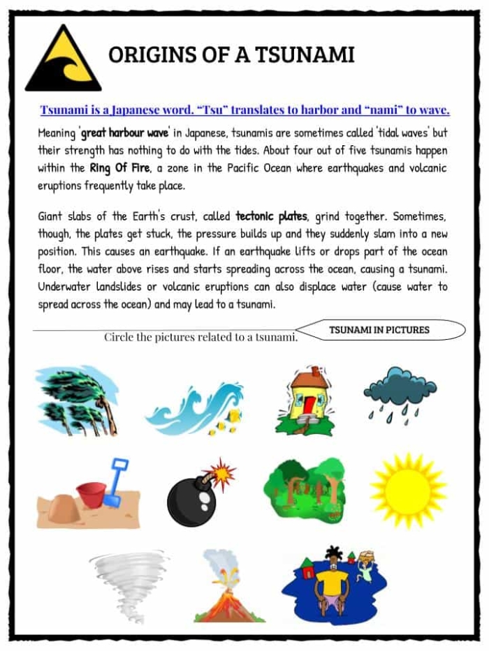 Worksheet exploring tsunami science for fifth graders