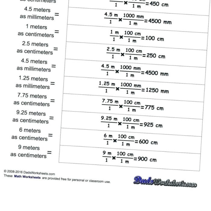 Worksheet for practicing unit conversions in geometry for fifth graders
