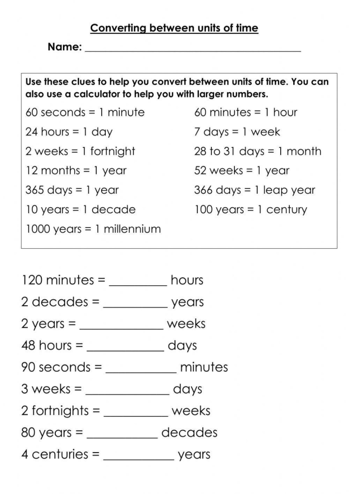 Worksheet for practicing unit conversions in geometry for fifth graders