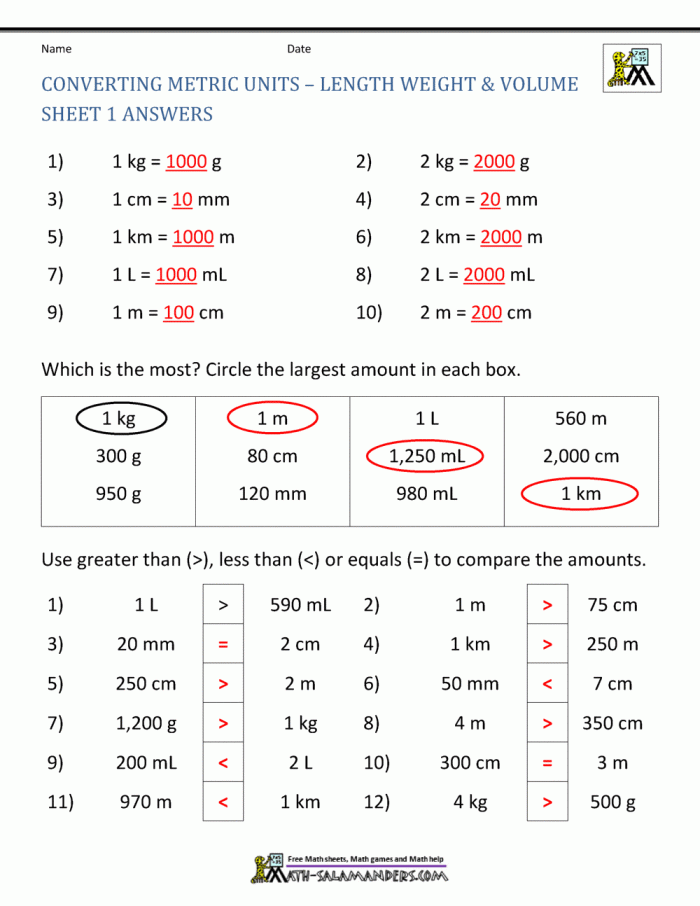 Worksheet for practicing unit conversions in geometry for fifth graders