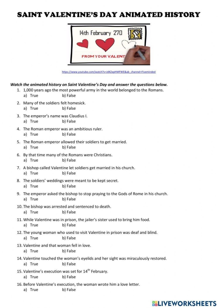 Fifth grade students reading about the historical origins of Valentine Day on a printable worksheet