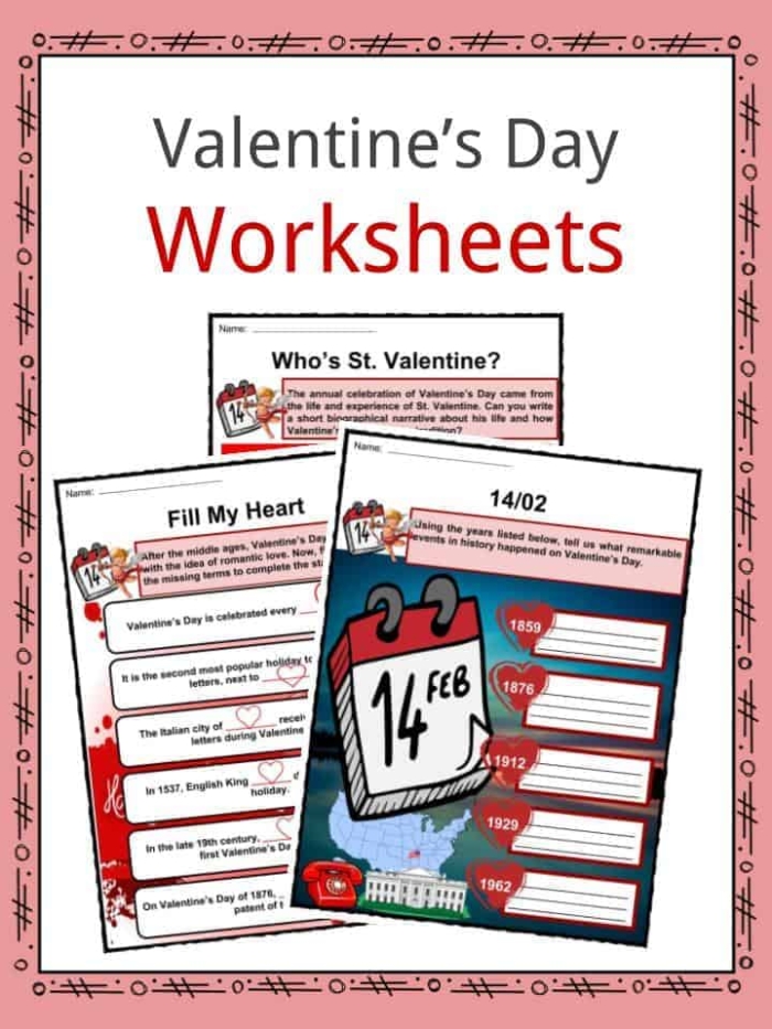 Worksheet exploring the origins of Valentine's Day for fifth graders