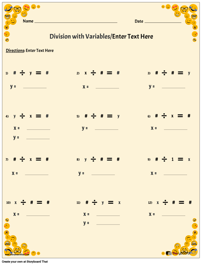 Worksheet for introducing variables in algebra to fifth graders A fifth grade algebra worksheet focusing on writing expressions with variables