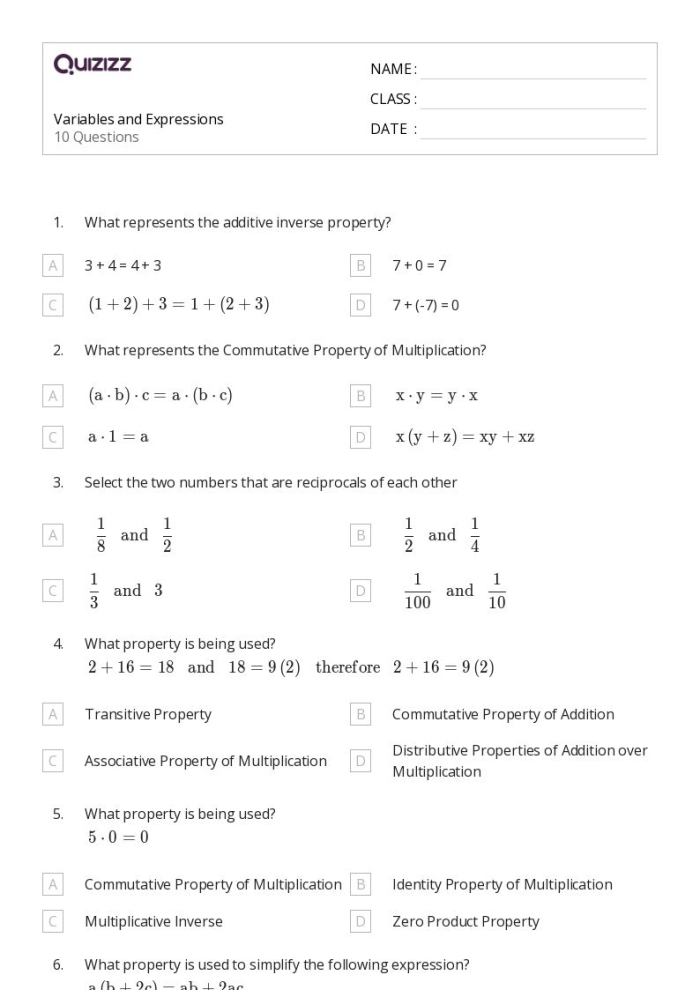 Educational resource for introducing variables in algebra concepts Worksheet featuring writing expressions using variables for fifth graders