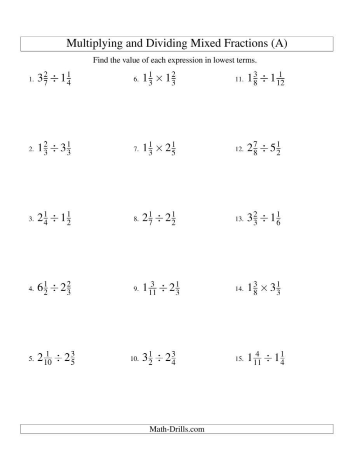 Fifth grade math worksheet showing practice problems for multiplying mixed numbers by proper fractions with visual models and step-by-step examples