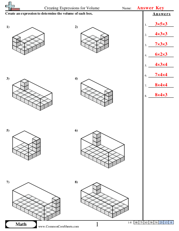 Worksheet showing students how to create shapes and calculate the volume of rectangular prisms