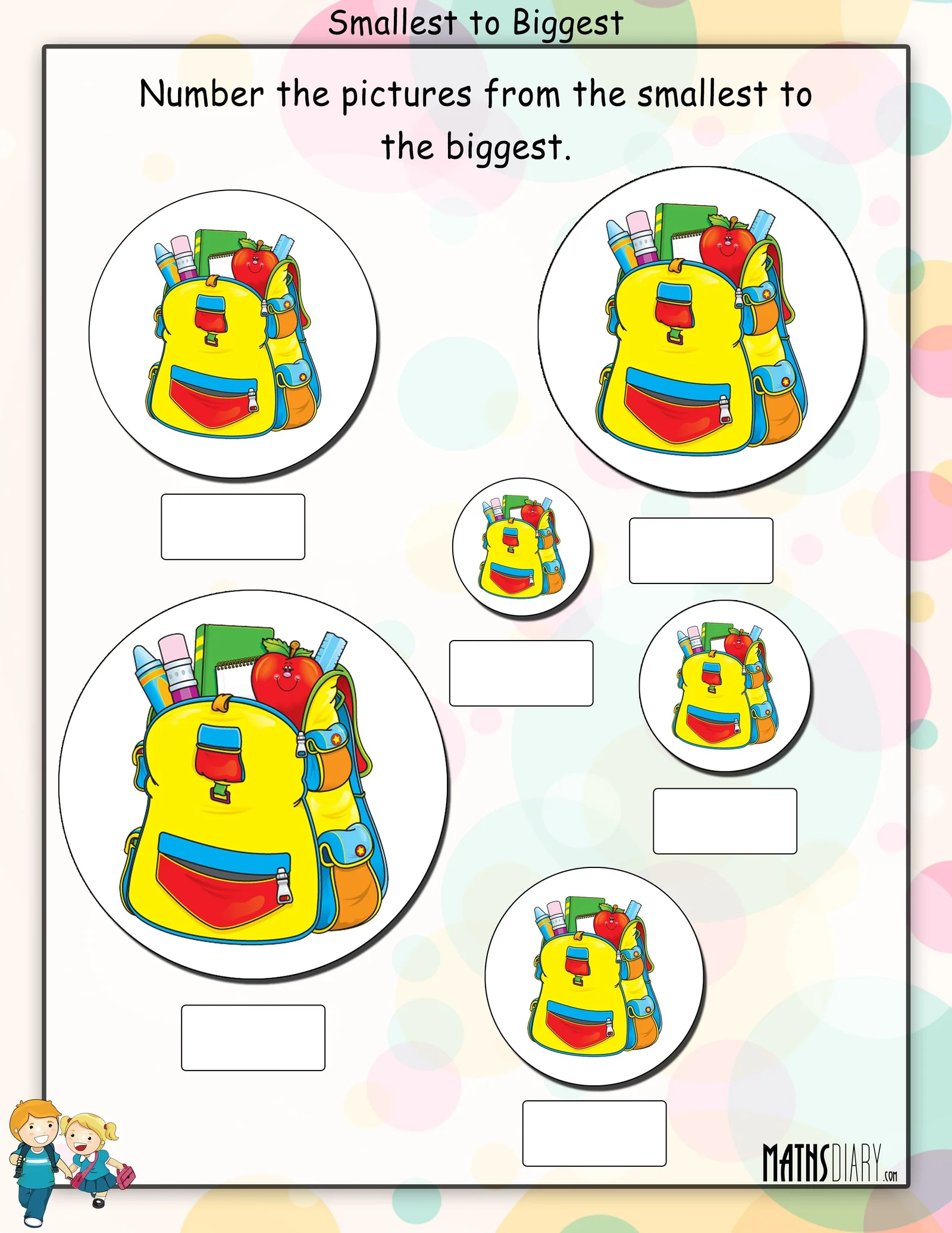ALT text: Fifth grade Earth and Space Science worksheet showing three rectangular boxes with dimensions for students to calculate volume and compare sizes using greater than and less than symbols