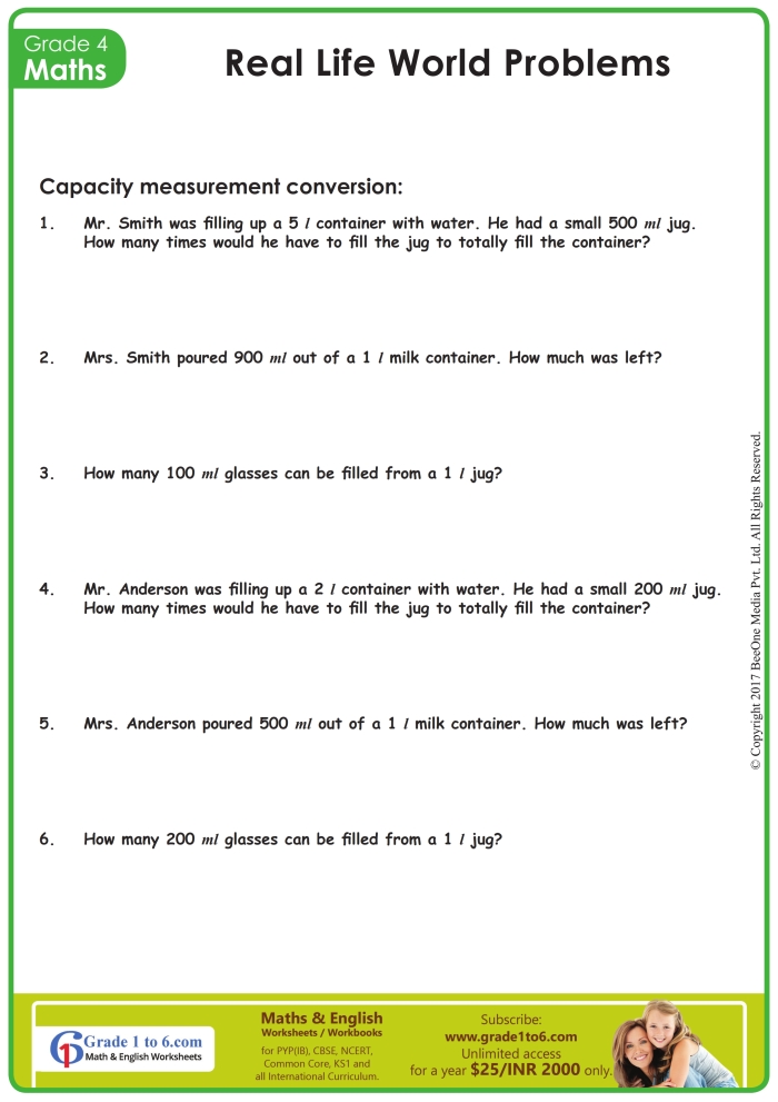 Fifth grade volume and word problems worksheet with five practice questions for calculating rectangular prism volumes