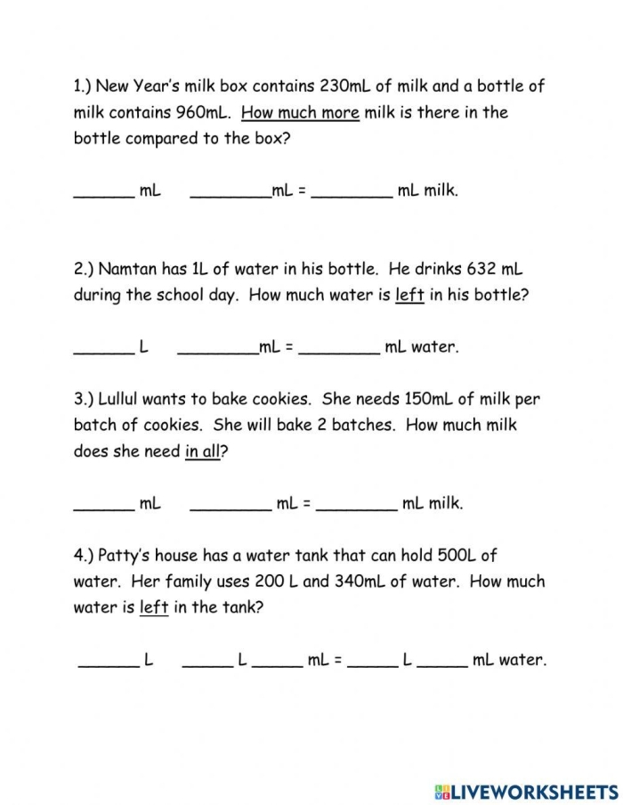 Fifth grade volume word problems worksheet with five practice questions for calculating cubic units