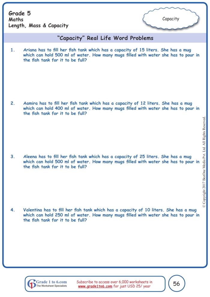 Base, Volume, and Word Problems, Oh My! Worksheet Image 21 Worksheet featuring geometry word problems to find volume for fifth graders