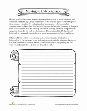 Creative writing prompt worksheet where students draft their version of the Declaration of Independence Fifth grade students writing their own Declaration of Independence for a word families worksheet activity