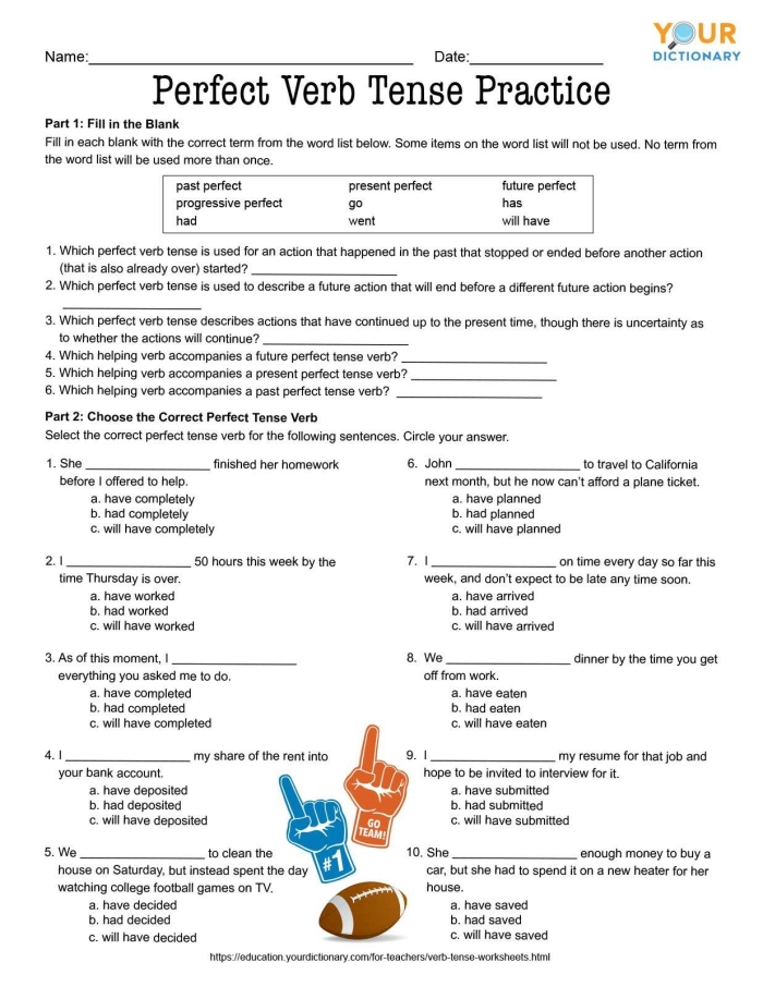 Perfect Verb Tense Worksheet for Grammar Safari Activity Worksheet focusing on perfect verb tenses for fifth graders in Earth and Space Science