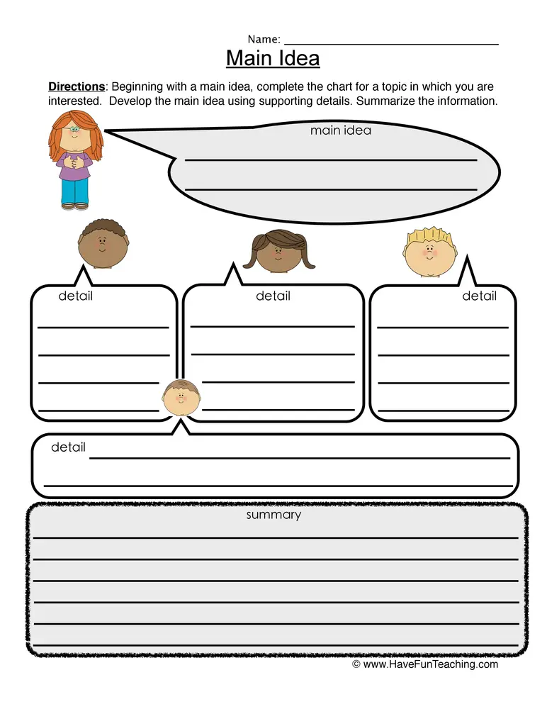 I Can Write About Main Idea & Details! worksheet for algebra learning Worksheet for practicing main idea and details in writing for fifth-grade EL students
