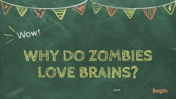 Illustration of a zombie surrounded by different parts of the human brain for a fifth-grade worksheet