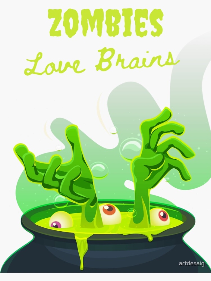 Illustration of a zombie-themed worksheet about the human brain for fifth graders