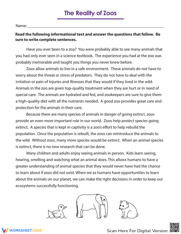 Fifth grade students reading a nonfiction passage about the pros and cons of zoos to identify author claims