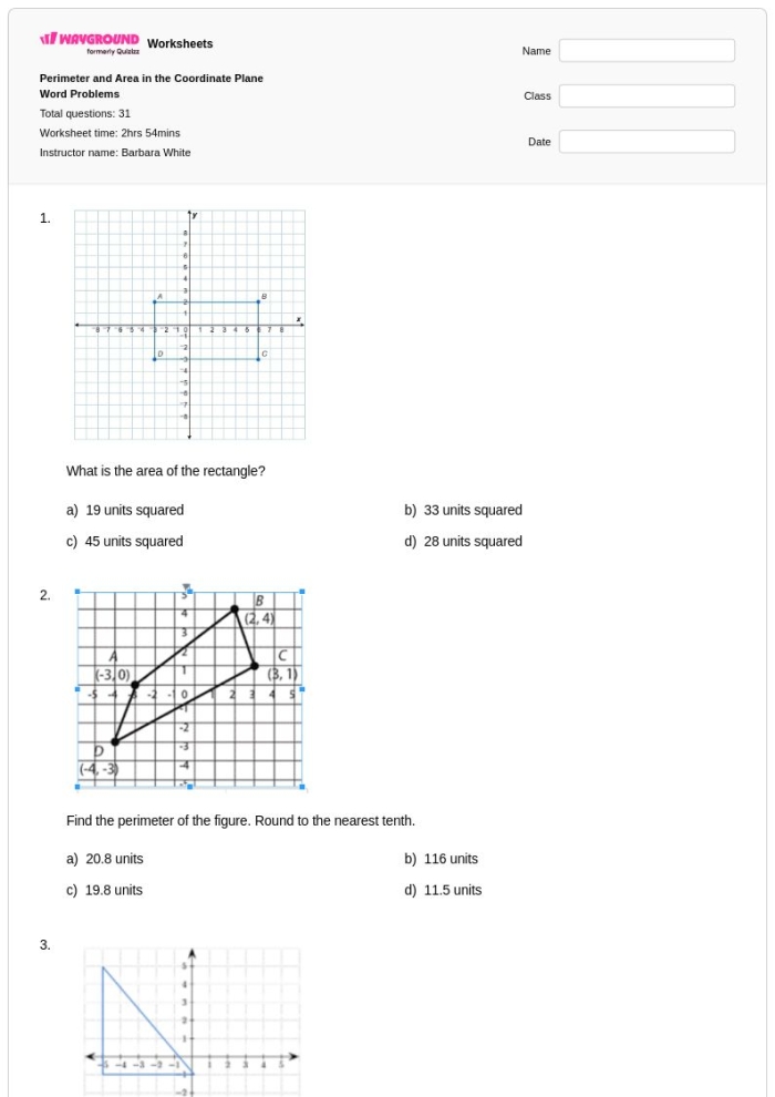 Fifth grade students practice solving coordinate plane word problems on a printable worksheet