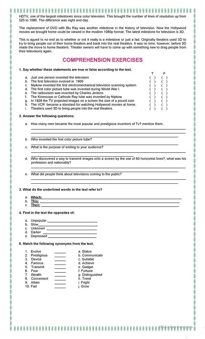 History of Television Worksheet for 5th Grade Grammar Practice Fifth grade students reading a short history of television passage for a grammar and mechanics worksheet