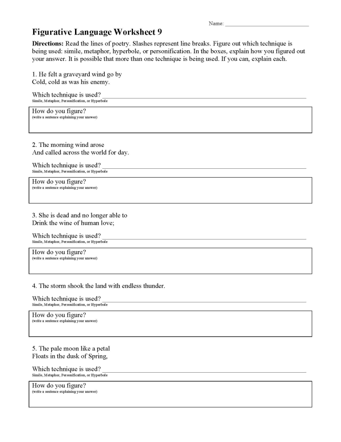 Making Sense of Figurative Language 1 Worksheet 16 Third grade students practicing figurative language inference using context clues in worksheet 16