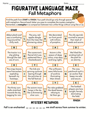 Summer-themed maze worksheet for practicing metaphor identification in figurative language