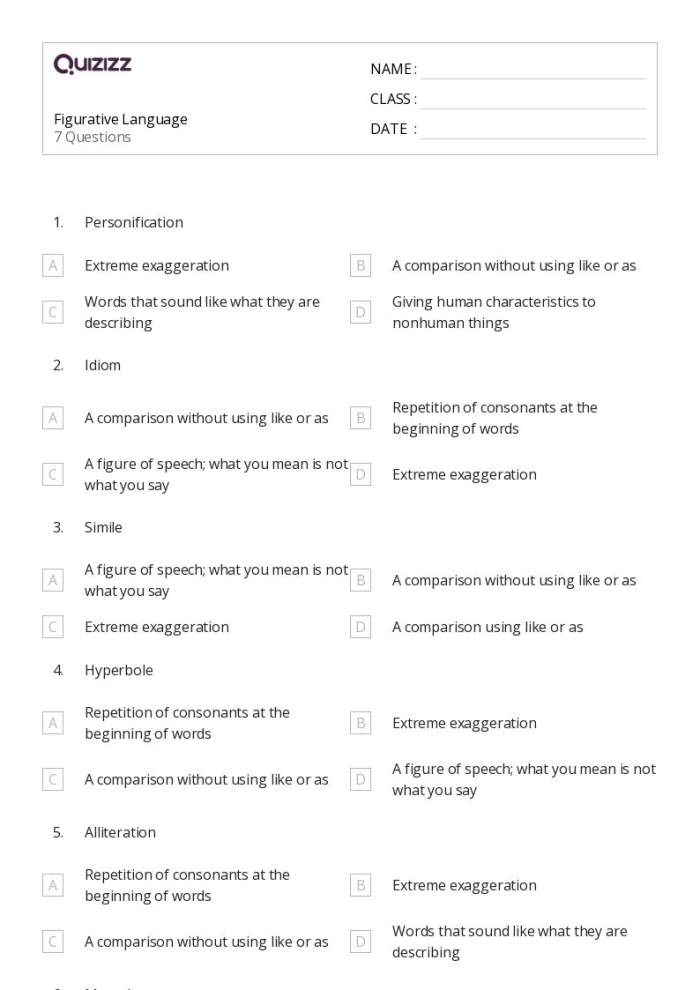 Making Sense of Figurative Language 2 Practice Activity for Elementary Students Third grade grammar worksheet showing nine sentences where students identify and interpret similes as examples of figurative language