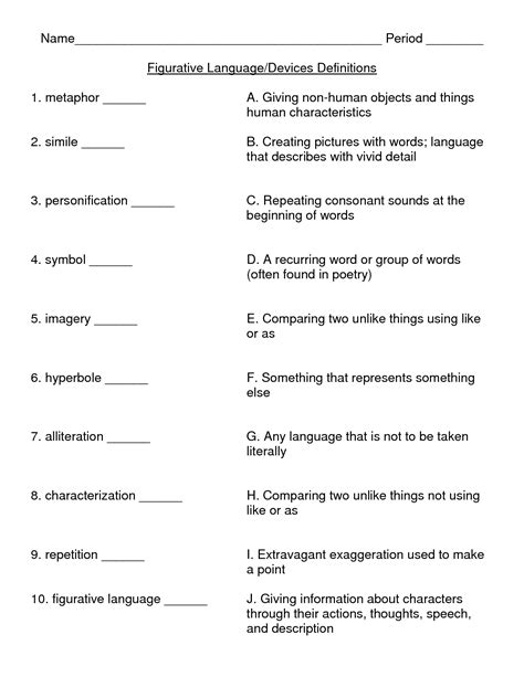 Fifth grade students practice identifying eight types of figurative language on this colorful worksheet